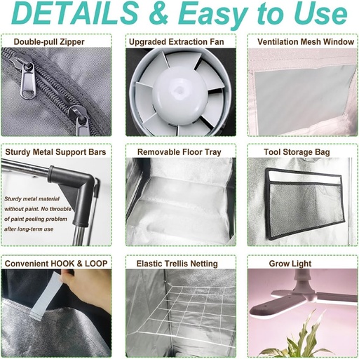 2 x 2 Grow Tent Kit With LED Lights Complete Grow Kit With Full Spectrum Grow Light With Carbon Filter 24" x 24" x 55"