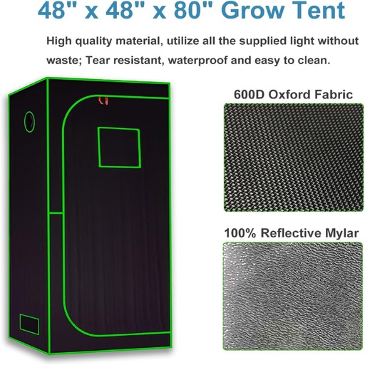 48"x48"x80" Complete Grow Tent Kit w/LED Full Spectrum Grow Light+Air Filter Kit