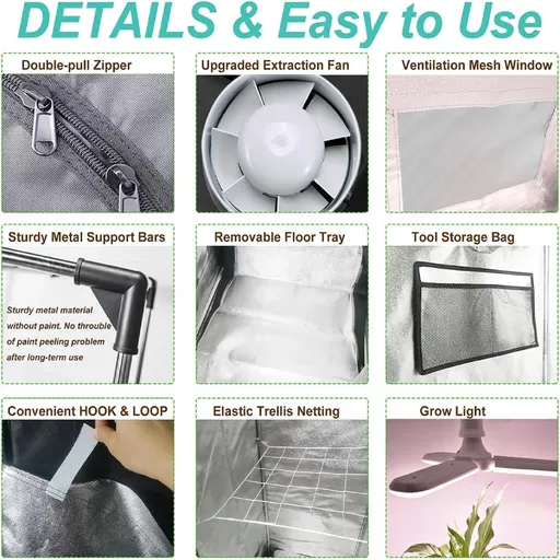 48"x24"x80" Complete Grow Tent Kit w/LED Full Spectrum Grow Light+Air Filter Kit+Duct Fan