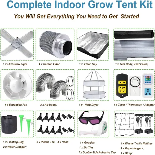 48"x24"x80" Complete Grow Tent Kit w/LED Full Spectrum Grow Light+Air Filter Kit+Duct Fan