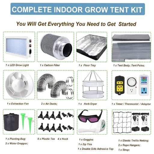 4 x 4 Grow Tent Kit With LED Lights Complete Grow Kit With Air Filter 48" x 48" x 80"