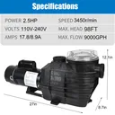 2.5HP Inground Pool Pump 115-230V Dual Voltge Hard Wired 9000GPH Super Self Priming Pool Pump With Strainer Basket NPT Connectors