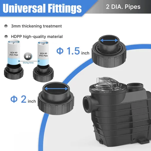 2HP Inground Swimming Pool Pump 110-240V Dual Voltage 6500GPH 85FT Head Lift 2" NPT Connectors
