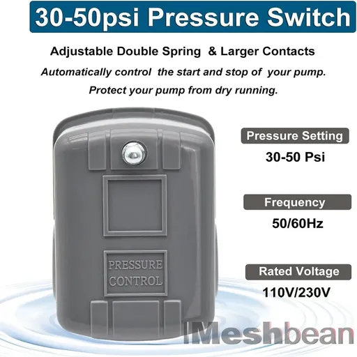 1 HP 4 inch Deep Well Submersible Pump 220V 33GPM 257ft Lift With Pressure Switch External Check Valve
