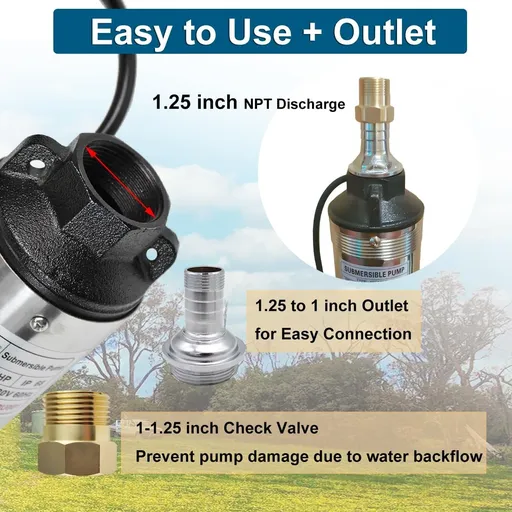 1 HP 4 inch Deep Well Submersible Pump 220V 33GPM 257ft Lift With Pressure Switch External Check Valve