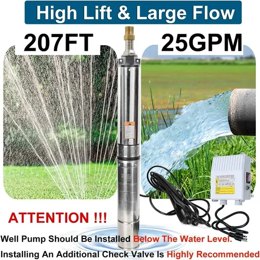 1/2 HP 4 inch Deep Well Submersible Pump 110V 25GPM 150FT Lift 33FT Cord With Control Box