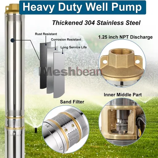 3/4 HP 3 inch Deep Well Submersible Pump 110V 13GPM 247ft Lift 33FT Cord 1.25 inch NPT Discharge