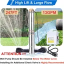 1 HP 3 inch Deep Well Submersible Pump 110V 13GPM 247FT Head 100FT Cord Stainless Steel