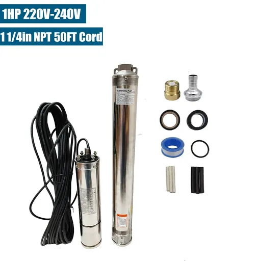 1 HP 4 inch Deep Well Submersible Pump 220V 33GPM 257ft Lift 50ft Cord 1.25 inch NPT Discharge