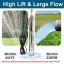 1 HP 4 inch Deep Well Submersible Pump 220V 33GPM 257ft Lift 50ft Cord 1.25 inch NPT Discharge