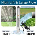 1 HP 4 inch Deep Well Submersible Pump 220V 33GPM 257ft Lift 50ft Cord 1.25 inch NPT Discharge