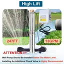 1 HP 3 inch Deep Well Submersible Pump 110V 13GPM 247ft Lift 100ft Cord 1.25 inch NPT Discharge With Control Box