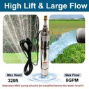 1 HP 3.5 inch Deep Well Submersible Pump 220V 8GPM 328ft Lift 33ft Cord 1 inch NPT Discharge