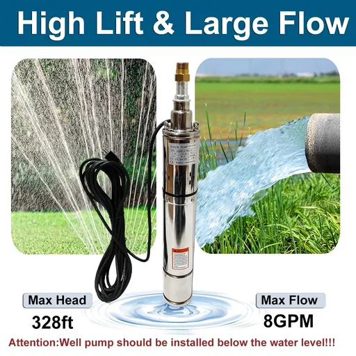 1 HP 3.5 inch Deep Well Submersible Pump 220V 8GPM 328ft Lift 33ft Cord 1 inch NPT Discharge