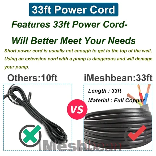 1 HP 3.5 inch Deep Well Submersible Pump 220V 8GPM 328ft Lift 33ft Cord 1 inch NPT Discharge