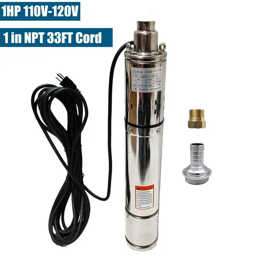 1 HP 3.5 inch Deep Well Submersible Pump 110V 8GPM 328ft Lift 33ft Cord 1 inch NPT Discharge
