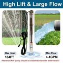 1/2 HP 2 inch Deep Well Submersible Pump 220V 4.4GPM 164ft Lift 33ft Cord 3/4 inch NPT Discharge