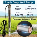 1/2 HP 2 inch Deep Well Submersible Pump 220V 4.4GPM 164ft Lift 33ft Cord 3/4 inch NPT Discharge