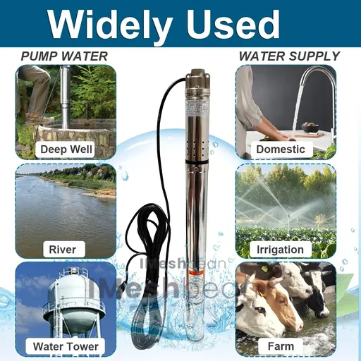 1/2 HP 2 inch Deep Well Submersible Pump 220V 4.4GPM 164ft Lift 33ft Cord 3/4 inch NPT Discharge