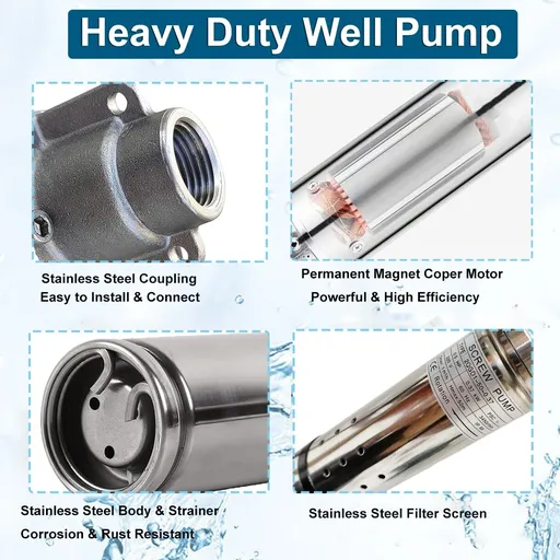 1/2 HP 2 inch Deep Well Submersible Pump 110V 4.4GPM 164ft Lift 33ft Cord 3/4 inch NPT Discharge With Control Box