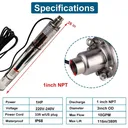 1 HP 3 inch Deep Well Submersible Pump 220V 10GPM 380ft Lift 33ft Cord 1 inch NPT Discharge