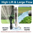 1 HP 3 inch Deep Well Submersible Pump 220V 10GPM 380ft Lift 33ft Cord 1 inch NPT Discharge