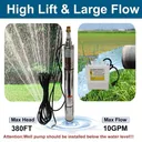 1 HP 3 inch Deep Well Submersible Pump 110V 10GPM 380ft Lift 33ft Cord 1 inch NPT Discharge With Control Box