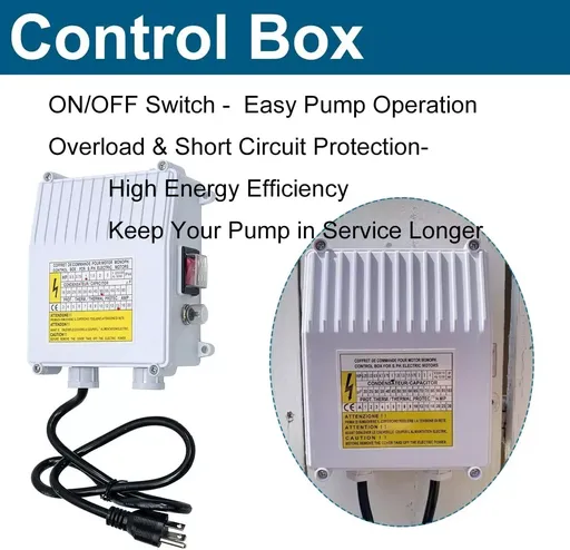 1 HP 3 inch Deep Well Submersible Pump 110V 10GPM 380ft Lift 33ft Cord 1 inch NPT Discharge With Control Box