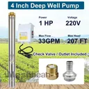 1 HP 4 inch Deep Well Submersible Pump 220V 37GPM 207ft Lift 100ft Cord 1.25 inch NPT Discharge With Control Box