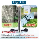 1 HP 4 inch Deep Well Submersible Pump 220V 37GPM 207ft Lift 100ft Cord 1.25 inch NPT Discharge With Control Box
