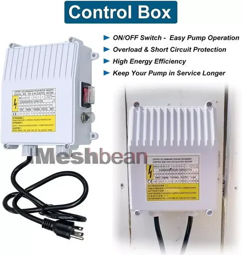 1 HP 4 inch Deep Well Submersible Pump 220V 37GPM 207ft Lift 100ft Cord 1.25 inch NPT Discharge With Control Box