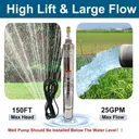 1/2 HP 4 inch Deep Well Submersible Pump 110V 25GPM 150ft Lift 33ft Cord 1.25 inch NPT Discharge