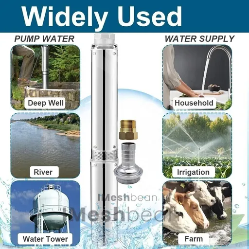 1/2 HP 4 inch Deep Well Submersible Pump 110V 25GPM 150ft Lift 33ft Cord 1.25 inch NPT Discharge
