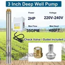 2 HP 4 inch Deep Well Submersible Pump 220V 27GPM 427ft Lift 100ft Cord 1.25 inch NPT Discharge