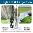 2 HP 4 inch Deep Well Submersible Pump 220V 27GPM 427ft Lift 100ft Cord 1.25 inch NPT Discharge Stainless Steel
