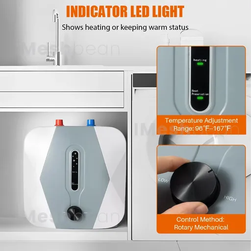Mini Tank Electric Water Heater For Kitchen Bathroom Home 1500W 110V 95°F-167°F Adjustable 2.6 Gallon 10L