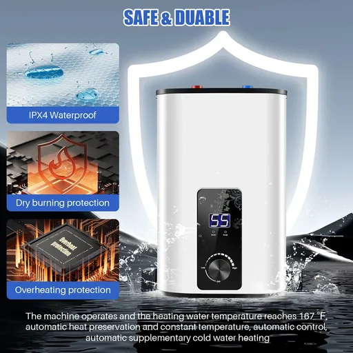 Small  Electric Tank Water Heater With Digital Display For Kitchen Bathroom Home 1500W 110V 95°F-167°F Adjustable 2.6 Gallon 10L