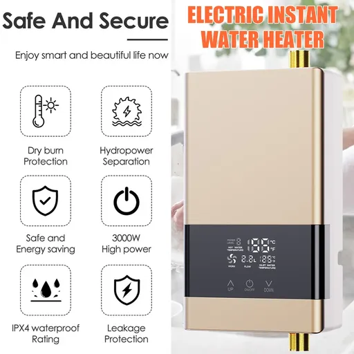 Electric Instant Tankless Water Heater 110V 3000W With Touch Remote Control