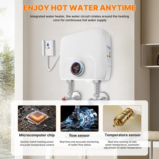 220V Tankless Electric Water Heater Instant With Remote LED Display 6500W