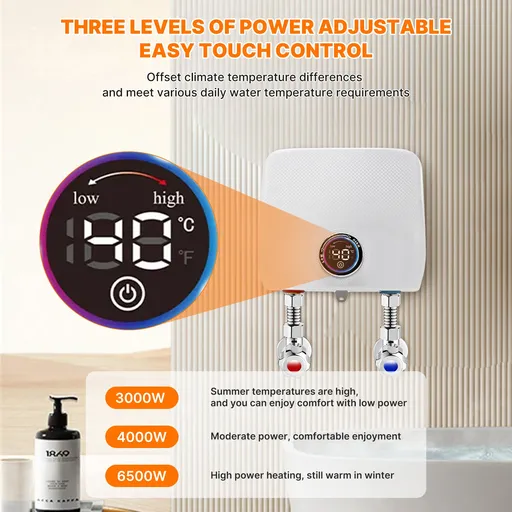 220V Tankless Electric Water Heater Instant With Remote LED Display 6500W