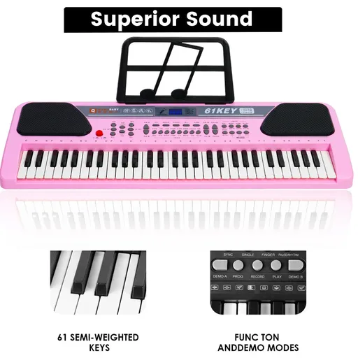 61 Key Music Electronic Keyboard Electric Digital Piano Organ Xmas Gift, Pink