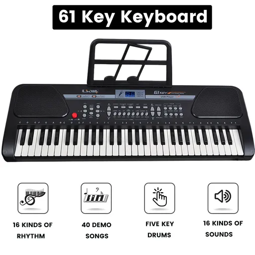 61 Key Electric Digital Piano Music Keyboard With Microphone For Kids Beginner Birthday Christmas Gifts Black