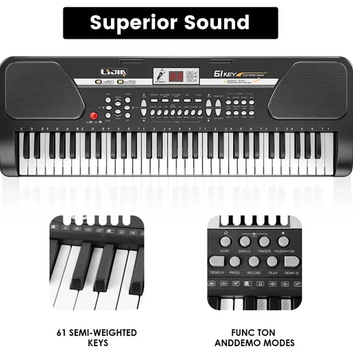 61 Key Electric Digital Piano Music Keyboard With Microphone For Kids Beginner Birthday Christmas Gifts Black