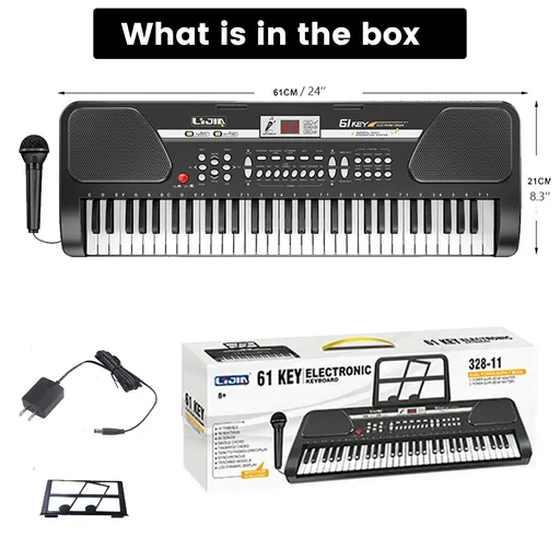 61 Key Electric Digital Piano Music Keyboard With Microphone For Kids Beginner Birthday Christmas Gifts Black