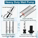 1/2 HP 4 inch Deep Well Submersible Pump 220V 9GPM 328FT Lift 33FT Cord 1 inch NPT Discharge
