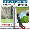 1 HP 4 inch Deep Well Submersible Pump 110V 12GPM 328FT Lift 33FT Cord 1 inch NPT Discharge