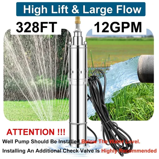 1 HP 4 inch Deep Well Submersible Pump 110V 12GPM 328FT Lift 33FT Cord 1 inch NPT Discharge
