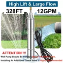 1 HP 4 inch Deep Well Submersible Pump 220V 12GPM 328FT Lift 33FT Cord 1 inch NPT Discharge