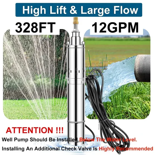 1 HP 4 inch Deep Well Submersible Pump 220V 12GPM 328FT Lift 33FT Cord 1 inch NPT Discharge