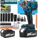 21V Cordless Impact Wrench Kit 1/2" 1200Nm High Torque Brushless Drill w/ 2 Battery